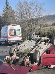 Takla atan araç sürücüsü hafif yaralandı